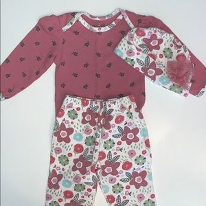 Chick pea Magenta Floral Onesie, Pants, and Hat